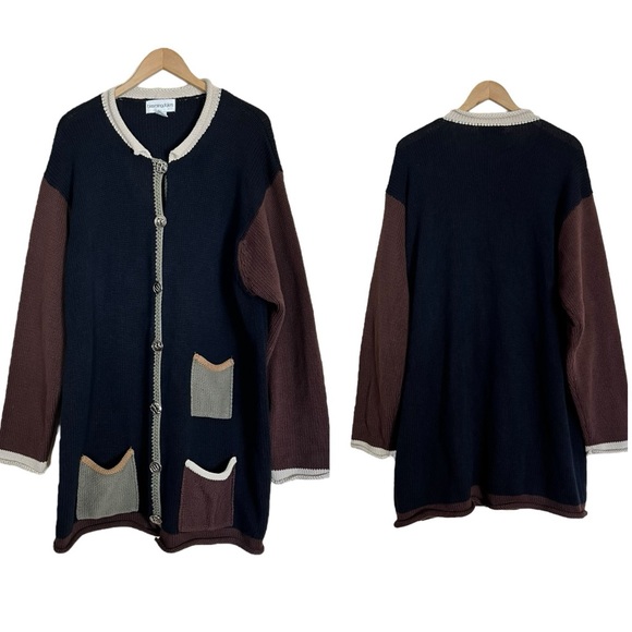 Bloomingdale's 90s Knitted Cardigan Colorblock Size 3X - Picture 12 of 12